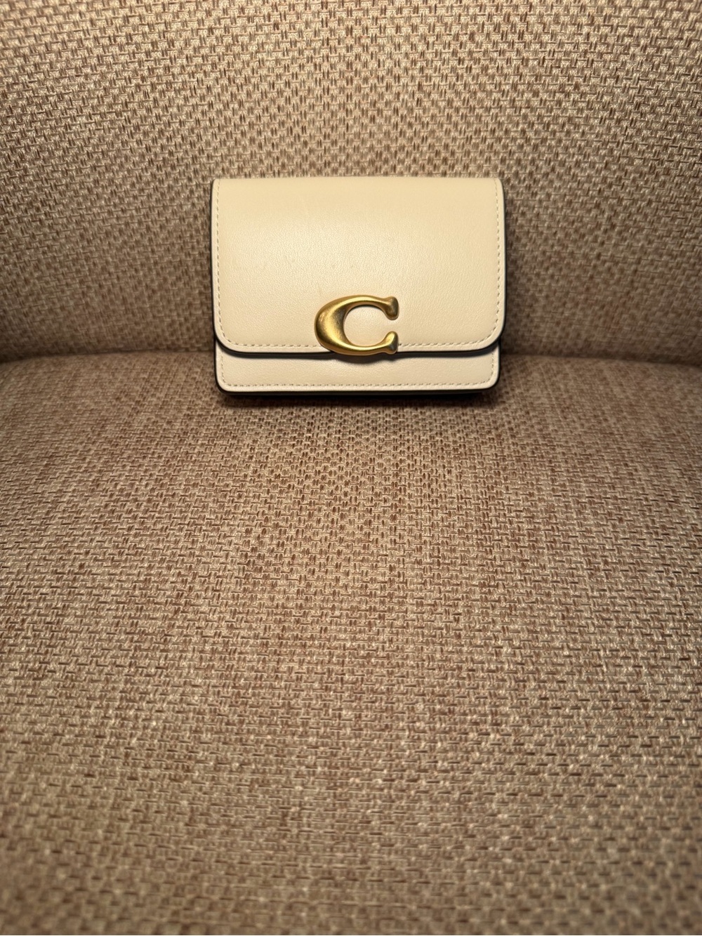 Coach Cream Leather Mini Wallet with Gold 'C' Accent